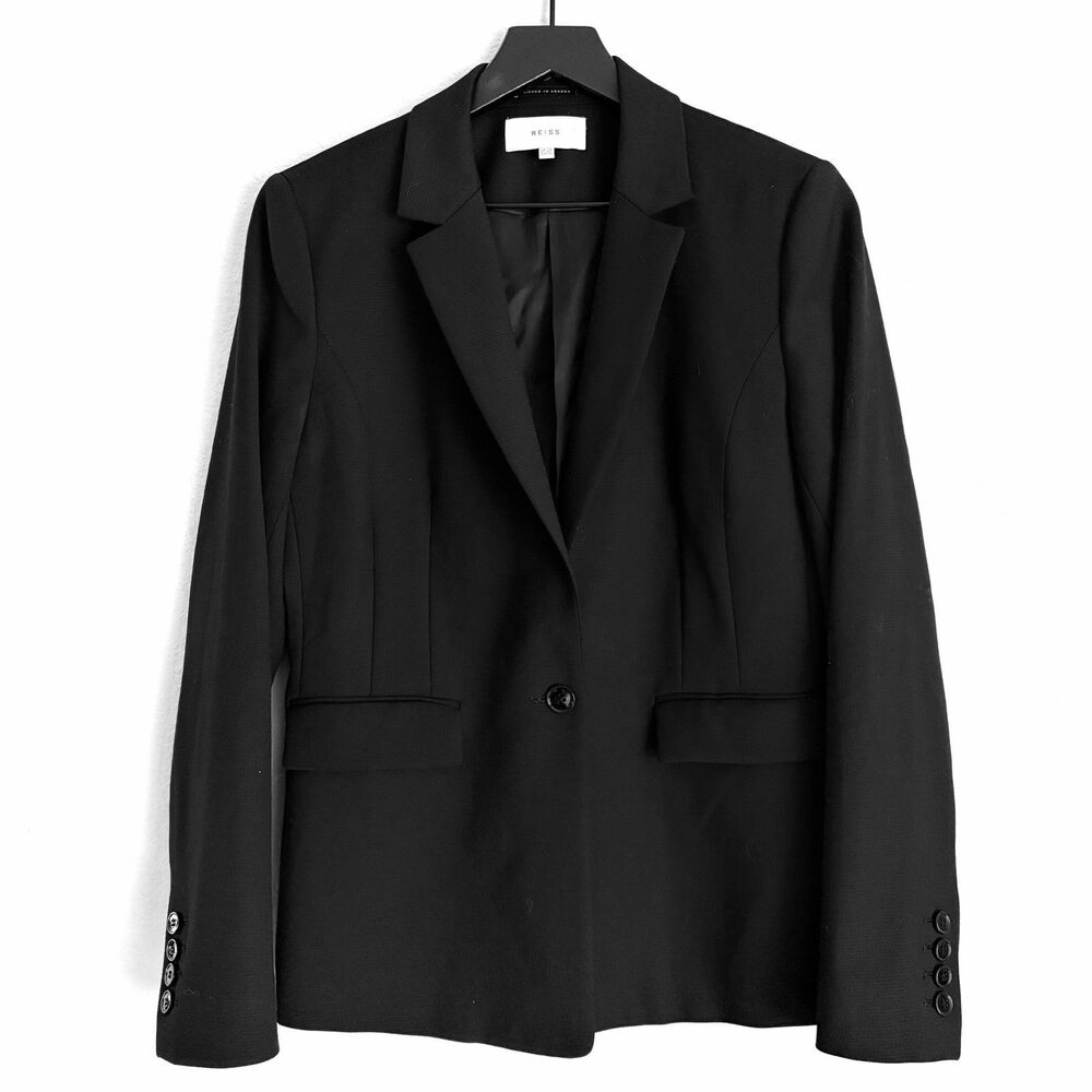 REISS Women’s Single Button Wool Blazer Size 10 Black